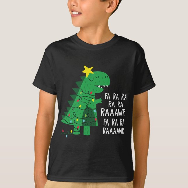 Fa Ra Ra Rawr Tree Rex Funny Merry Christmas Dino T-Shirt (Front)