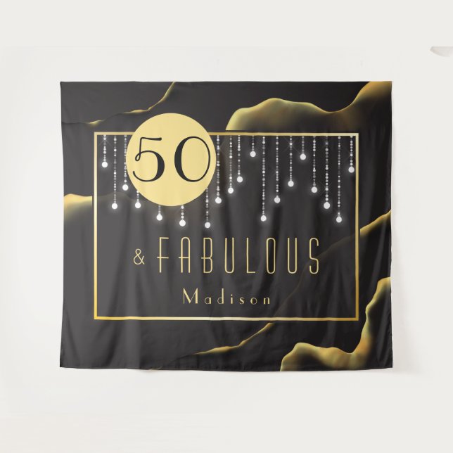 Fab 50th Birthday Cool Inky Black Tapestry  (Front (Horizontal))