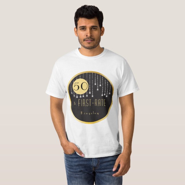 Fab 50th Cool Fun  Birthday Black T-Shirt (Front Full)