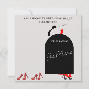 Fab Black Glam Fashionist Red Shoes Birthday Party Invitation