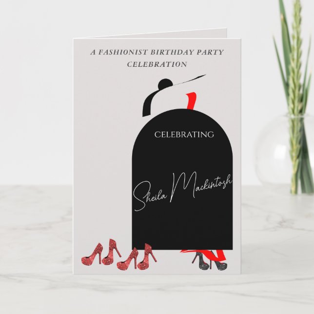 Fab Black Glam Fashionist Red Shoes Birthday Party Invitation (Front)