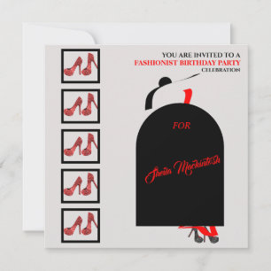 Fab Black Silhouette Glam Red Dress Shoes Birthday Invitation