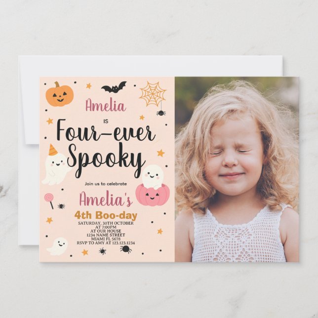 Fab-BOO-lous Four Kids Halloween Birthday Invite (Front)