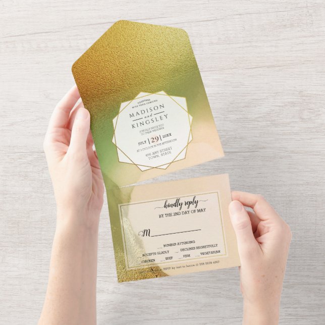 Fab Chartreuse 💚 Abstract Incredible Budget Weddi All In One Invitation (Tearaway)