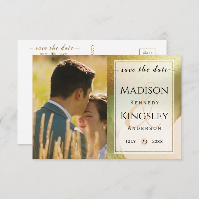 Fab Chartreuse 🤵 Bold & Stylish Budget Wedding Save The Date (Front/Back)