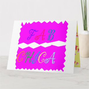 Fab Chica fun logo coloured letters on bright pink Card