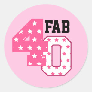 FAB Forty 40th Birthday PINK and WHITE STARS Classic Round Sticker