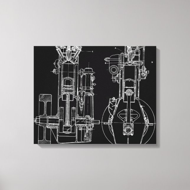 FAB MECHANICAL DRAWING BLUEPRINT BLACK WHITE CANVAS PRINT (Front)