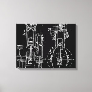 FAB MECHANICAL DRAWING BLUEPRINT BLACK WHITE CANVAS PRINT
