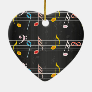 Fab Music Notes on Black Ceramic Ornament