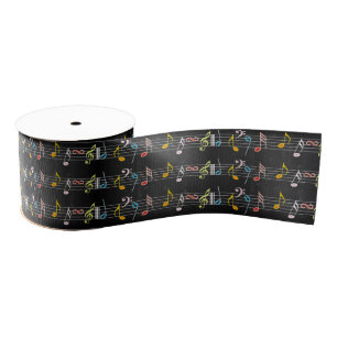 Fab Music Notes on Black Grosgrain Ribbon