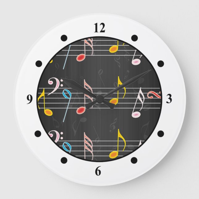 Fab Music Notes on Black Large Clock (Front)