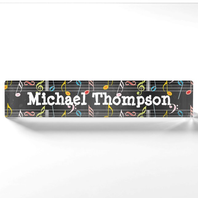 Fab Music Notes on Black, Musican Gift Nameplate (Front)