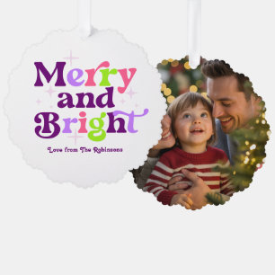 Fab Sugarplum Merry & Bright Retro Christmas Photo Ornament Card