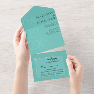 Fab Teal Élégant Invitation Tout En Un