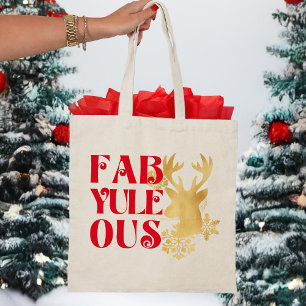 Fab-Yule-Ous Christmas Reindeer Red & Gold Tote Bag