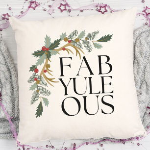 Fab-Yule-Ous Modern Christmas Green, Red and Gold Throw Pillow
