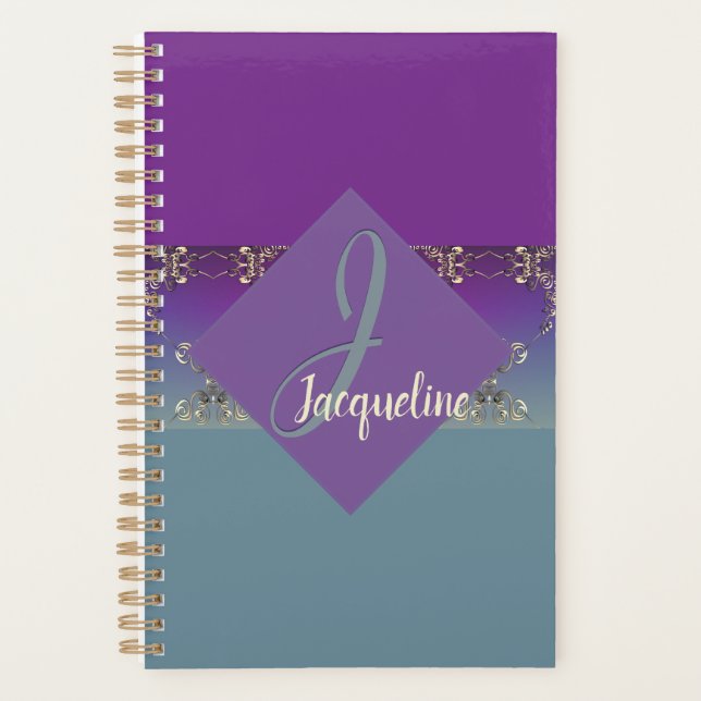 Fabergè-like Monogram Purple Blue Gradient    Planner (Front)