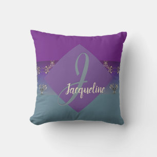 Fabergè-like Monogram Purple Blue Gradient   Throw Pillow