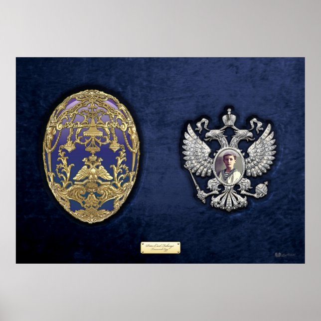 Faberge Tsarevich Egg with Surprise on Blue Velvet Poster (Front)