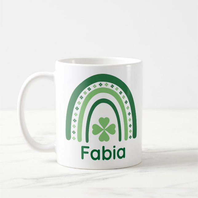 Fabia Name Clover Boho Rainbow Coffee Mug (Left)