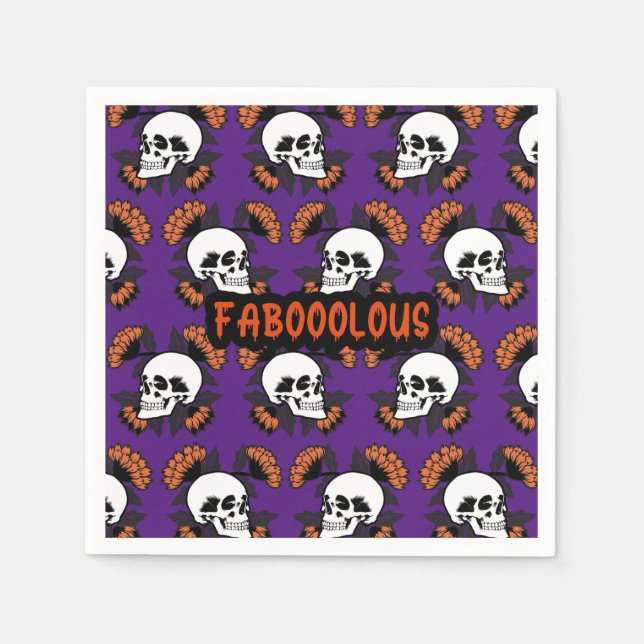 Faboolous Creepy Scary Skulls Halloween Pattern Napkin (Front)