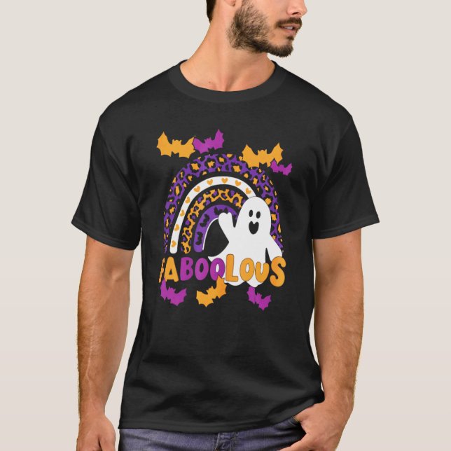 Faboolous Ghost And Rainbow Leopard Funny Hallowee T-Shirt (Front)