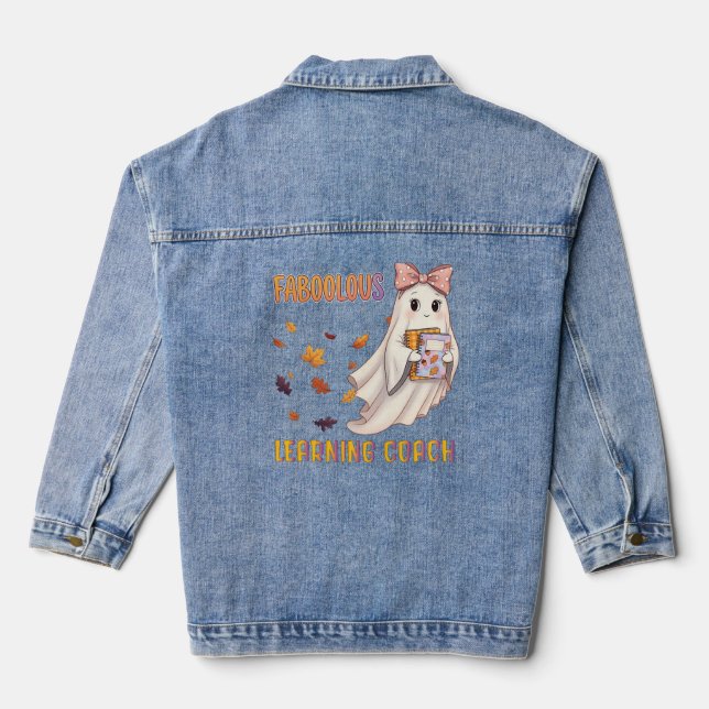 Faboolous Learning Coach Cute Ghost Halloween Denim Jacket (Back)