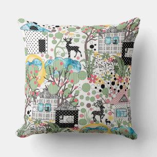 Fabric applique rustic garden  throw pillow