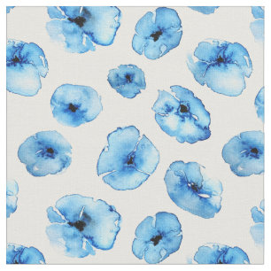 Fabric - Blue Poppies Watercolours