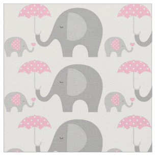 Fabric - Elephants Pink and Grey