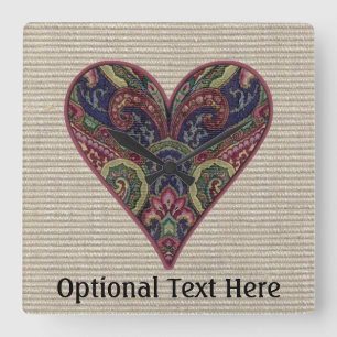 Fabric Heart Tapestry Collage Square Wall Clock