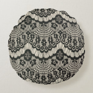 Fabric Lace Ornament on White. Round Pillow