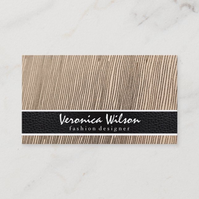 Fabric Line Threading & Leather print Business Card (Front)