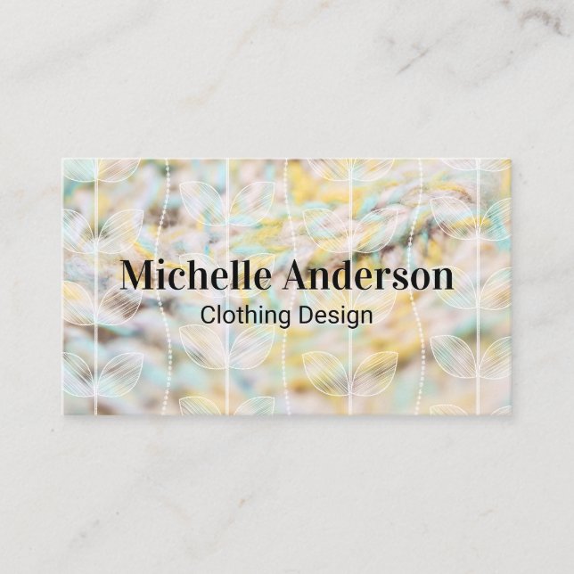 Fabric Material | Plant Doodle Pattern Business Card (Front)