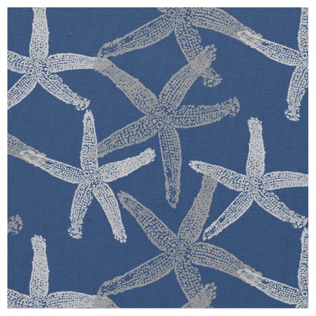 fabric Nautical starfish abstract grey white blue (Close Up)