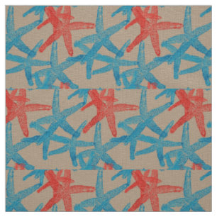fabric Nautical starfish beach blue red taupe