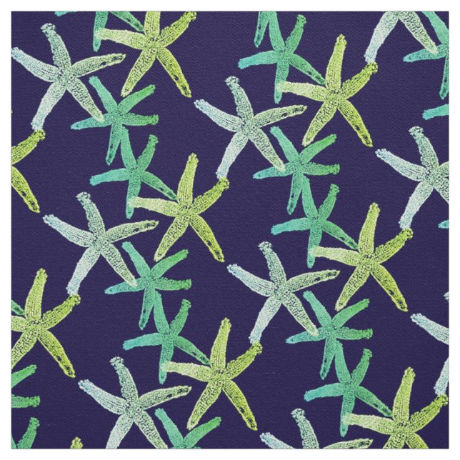 fabric Nautical starfish  teal  green yellow blue (Swatch)