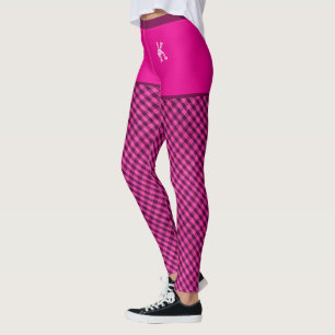 Fabric Print Chequered Pink Initial Personalized Leggings