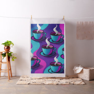 Fabric retro neon coffee cup bold, colourful patte