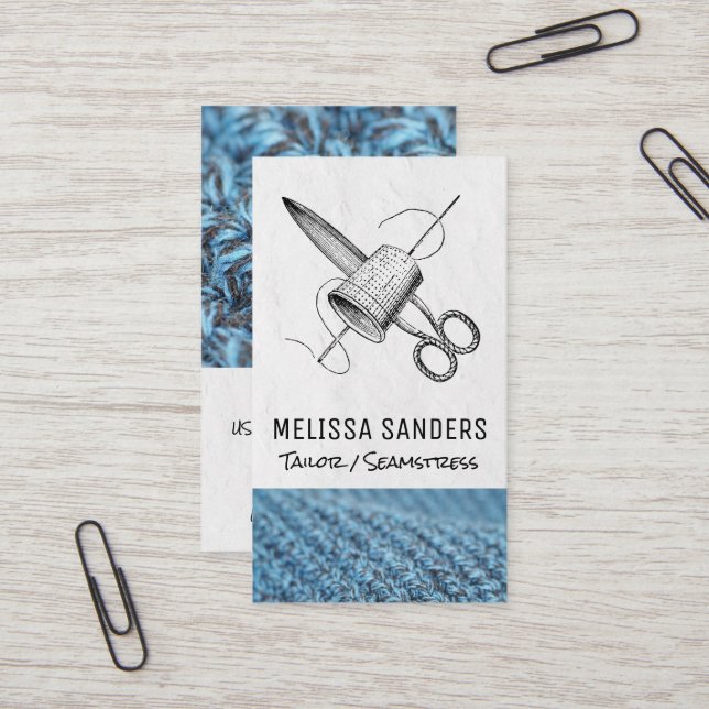 Fabric Scissors | Thimble and Needle Business Card (Front/Back In Situ)