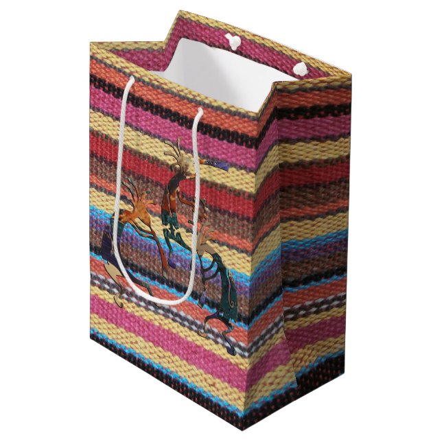 Fabric Stripes Pattern coloured I + KOKOPELLI Medium Gift Bag (Front Angled)