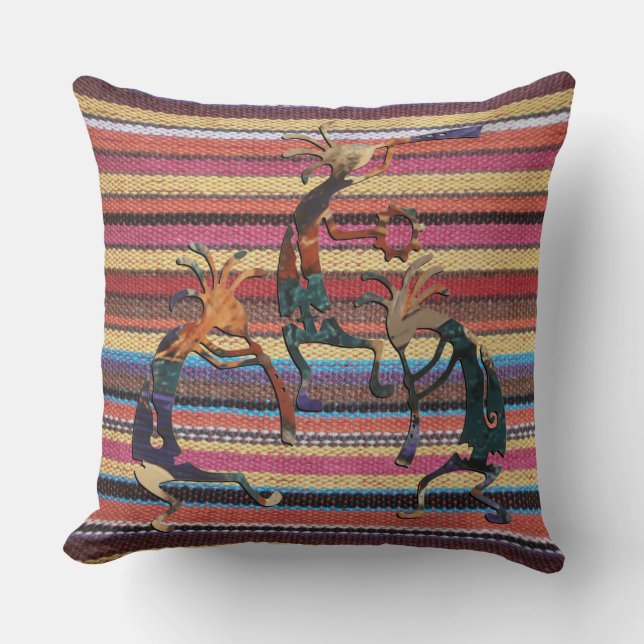 Fabric Stripes Pattern coloured I + KOKOPELLI Throw Pillow (Front)