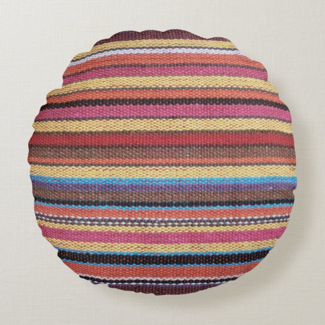 Fabric Stripes Pattern coloured I + your ideas Round Pillow (Front)