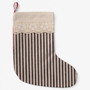 Fabric textile texture and lace for background small christmas stocking