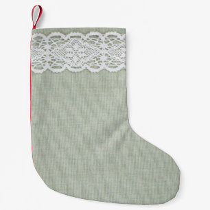 Fabric textile texture and lace small christmas stocking