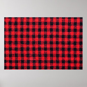 Fabric texture with grid pattern, red squares and  poster