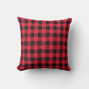 Fabric texture with grid pattern, red squares and  throw pillow