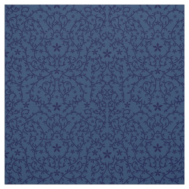 Fabric with Dark Blue Botanical Ornament (Swatch)