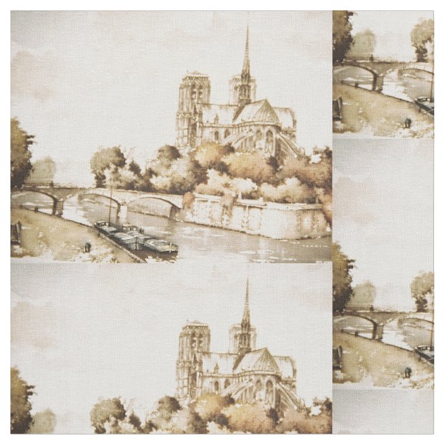 Fabric with 'Notre Dame Cathedral' images (Close Up)